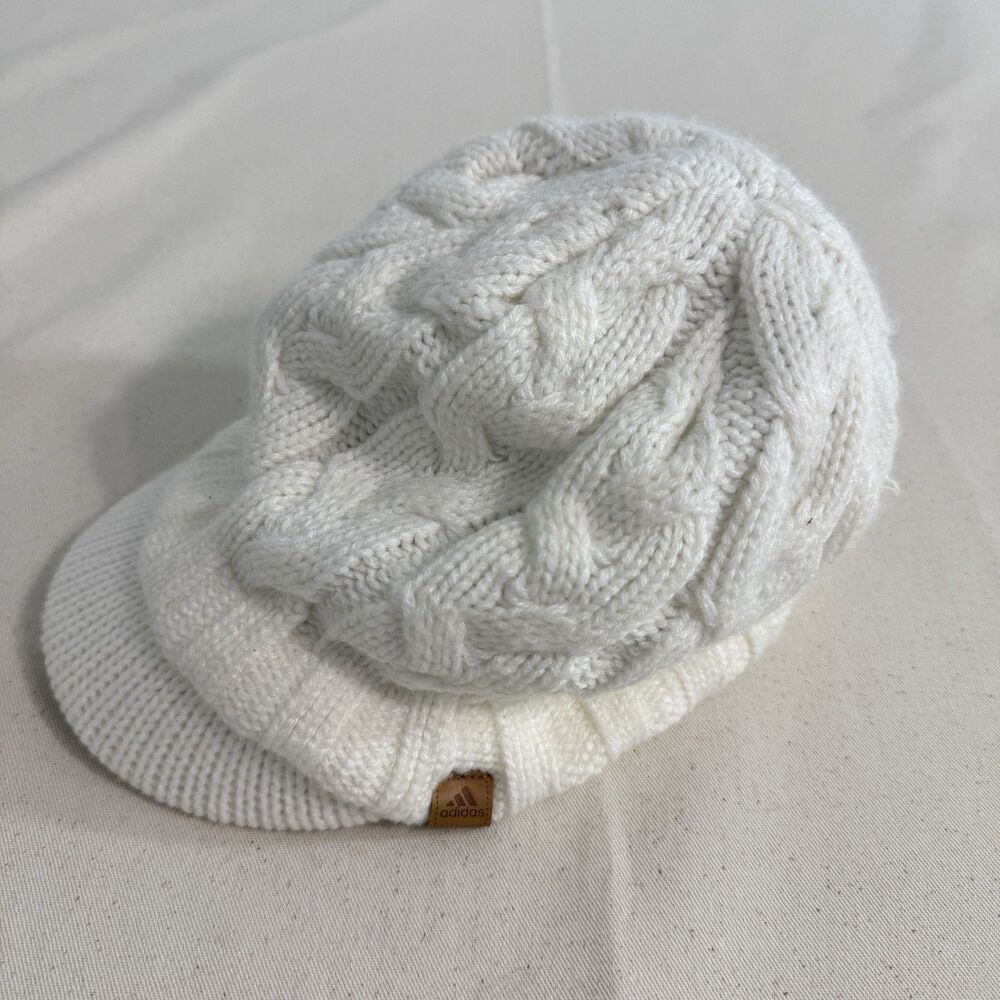 Adidas Women's Crystal Brimmer Hat White Cable Knit Fleece Lined Cap Visor